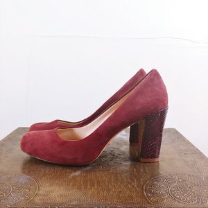 Cole Haan Ambrose Wine Suede Snake Skin Heels